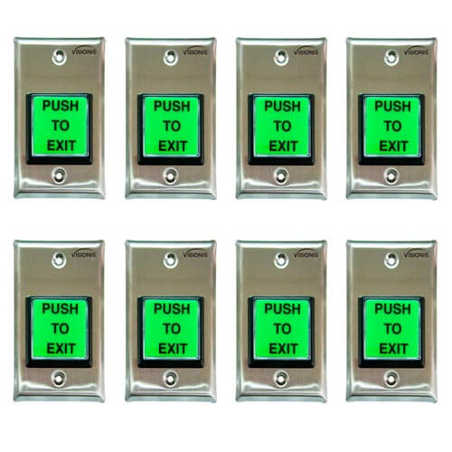 Packs Visionis VIS-7000 Green Square Push to Exit Button with LED